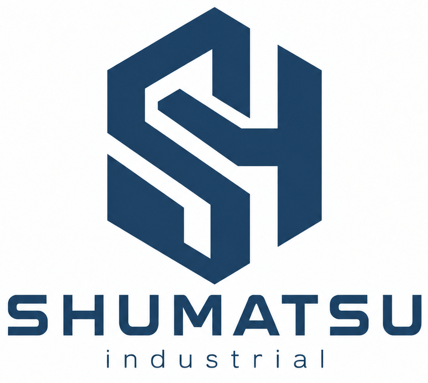 Logo de Shumatsu industrial: monograma SH en azul acero